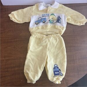 Vintage Panda Bear Baby Boy’s 3-6 Months Sweatsuit Set Yellow Gas Station Cl